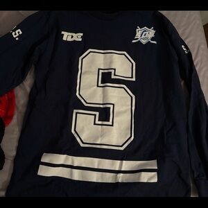 TDC Women's Navy Long Sleeve Tee with White Accents